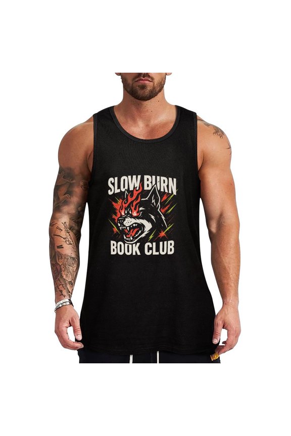 Slow Burn Book Club Men's Tank Top Muscle Workout Gym Sleeveless Shirt for Workout, Casual Wear, Walking Small