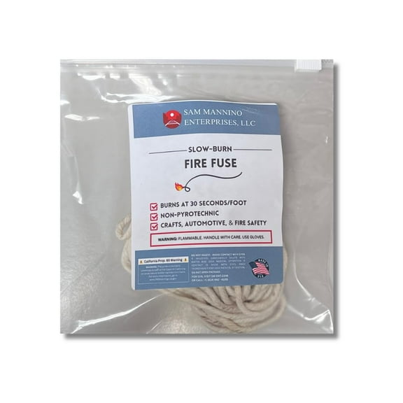 Slow-Burn Fire Fuse for Crafts, Mechanical Applications, and Fire Safety (Non-Pyrotechnic) (55 Feet)