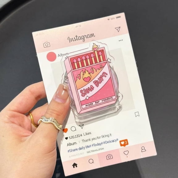 Slow Burn Romance MagSafe Phone Grip, Matchbox-Inspired Magnetic Popgrip for Readers, Pink Flame Magnetic Phone Holder, Valentine Gift