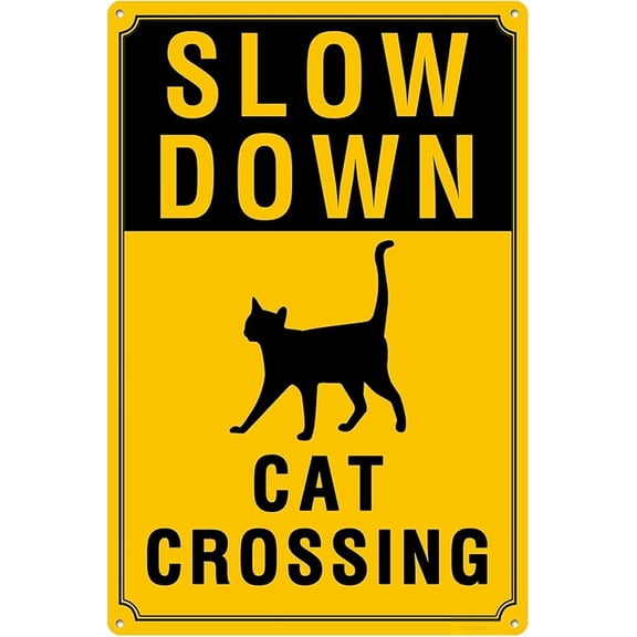 Slow Down - Cat Crossing Sign, Durable Aluminum, 8x12 Inches, Rust-Resistant, Easy to Install, Ideal for Streets, Driveways, Wall Art, and Outdoor Decor
