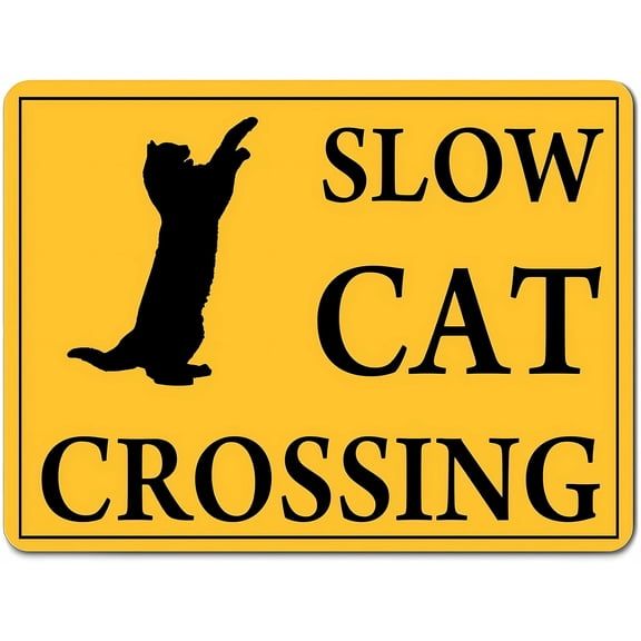 Slow Cat Metal Warning Sign 8"x12" - Funny Private Property OSHA Notice - For Outdoor Yard Fence Street Workplace
