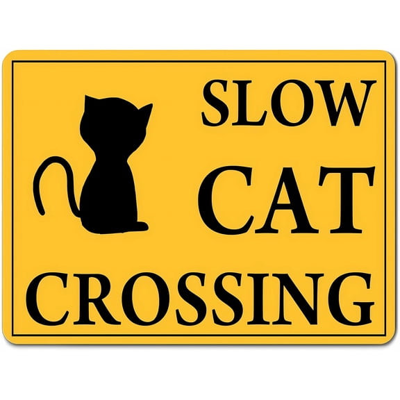 Slow Cat Metal Warning Sign 8"x12" - Funny Private Property OSHA Notice - For Outdoor Yard Fence Street Workplace