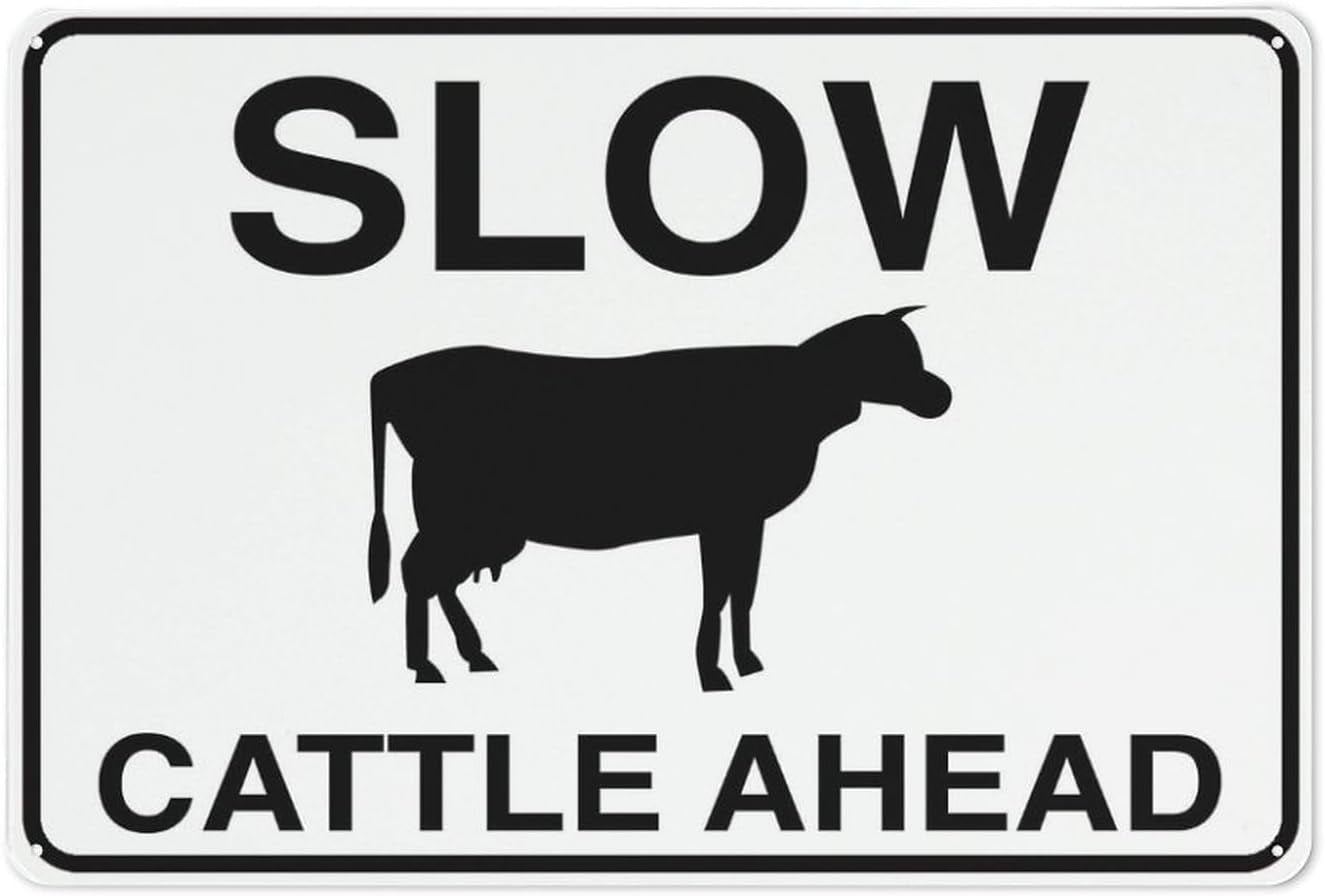 Slow Cattle Ahead White Long Sign 8X12 Inch Rust Free Aluminum Easy To ...