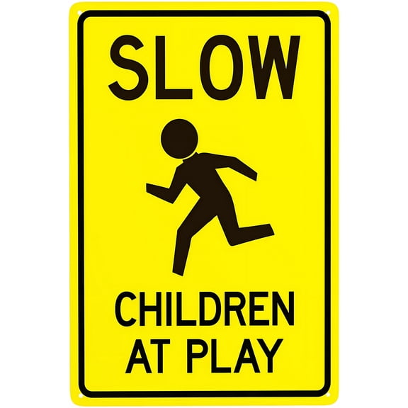 Slow Children At Play Warning Sign - 8"x12" Security Safety Metal Sign, Residential Safety Decor for Business Office Home Street Road
