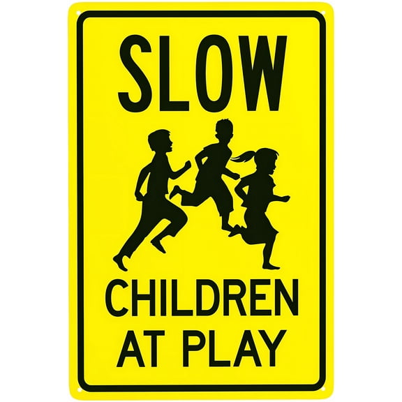 Slow Children At Play Warning Sign - 8"x12" Security Safety Metal Sign, Residential Safety Decor for Business Office Home Street Road