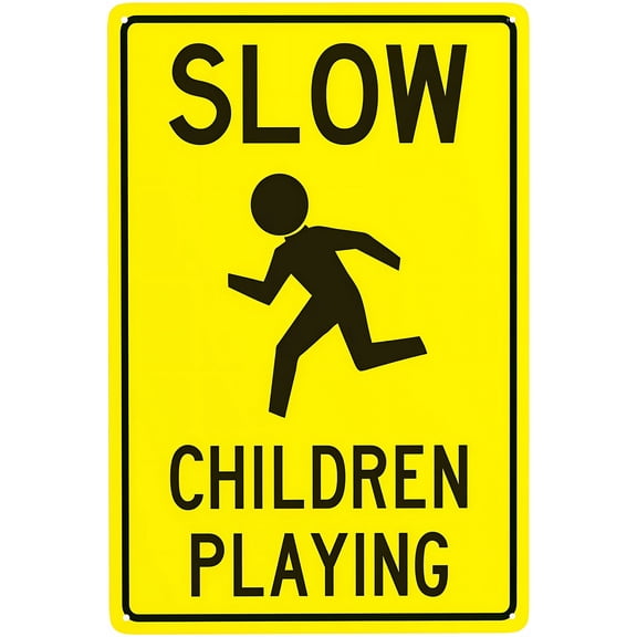 Slow Children Playing Sign With Pictures - 8"x12" Security Safety Metal Sign, Residential Safety Decor for Business Office Home Street Road