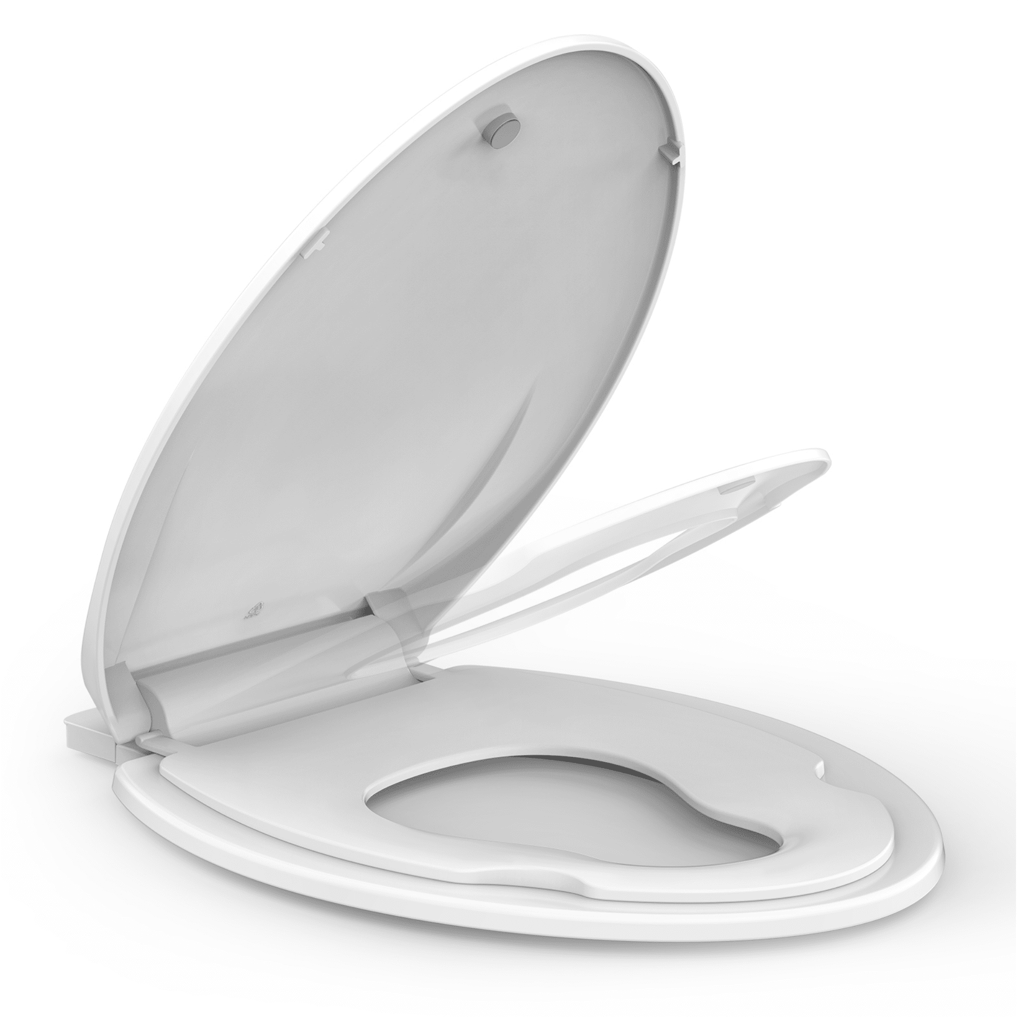 Slow-Close Elongated Toilet Seat with Built-in Potty Training Child Seat for Adults and Toddlers, Easy Installation, Stain-Resistant White Finish