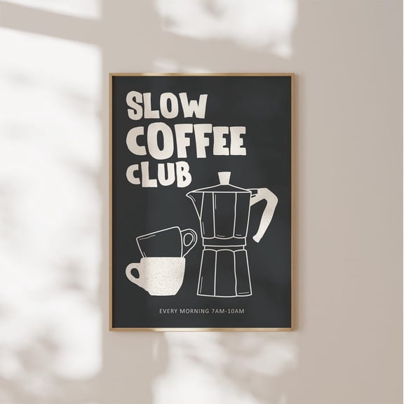 Slow Coffee Club Retro Moka Pot Kitchen Wall Art Unframed Paper Print