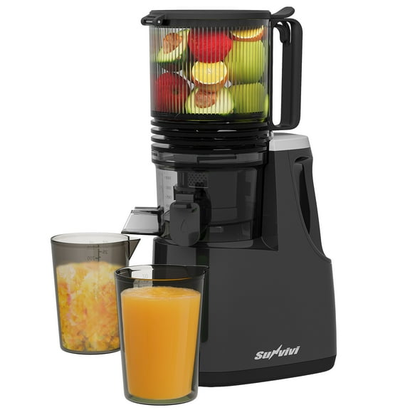 May in Color Slow Cold Press Juicer 5.9" Wide Feed Chute Masticating Juice Extractor - Black