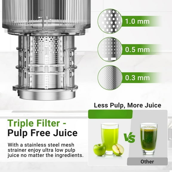 Slow Cold Press Juicer Machine: Electric Masticating Juicer Extractor Easy Clean - Whole Fruit Vegetable Juice Maker - Cold Pressed Slow Blender Juicer with Wide Large Chute Mouth
