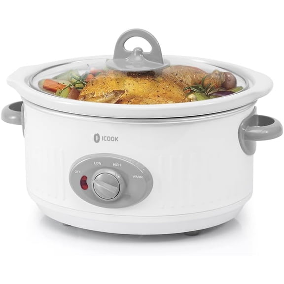 Slow Cooker 3.5 Quart USC-351-OG,Dishwasher Safe Crock/Ceramic inner pot and Glass lid,Small Slow Cooker,Oval Shape,White