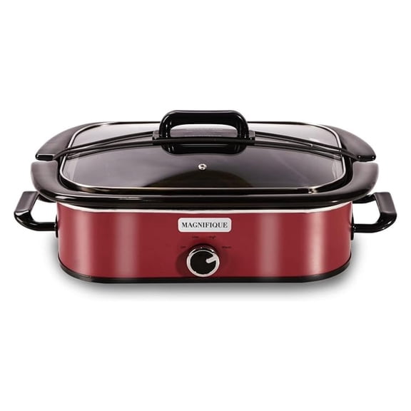 Slow Cooker 4 Quart - Red Ceramic Pot - Casserole & Family Meals - Manual Warm Setting - Dishwasher Safe - Small Kitchen Appliance