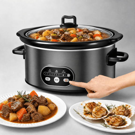 Slow Cooker 6QT with Nonstick Removable Pot, Programmable Digital Crock Pot,3 Heat Settings & Auto Keep Warm, Dishwasher Safe Stoneware for Soups Stews