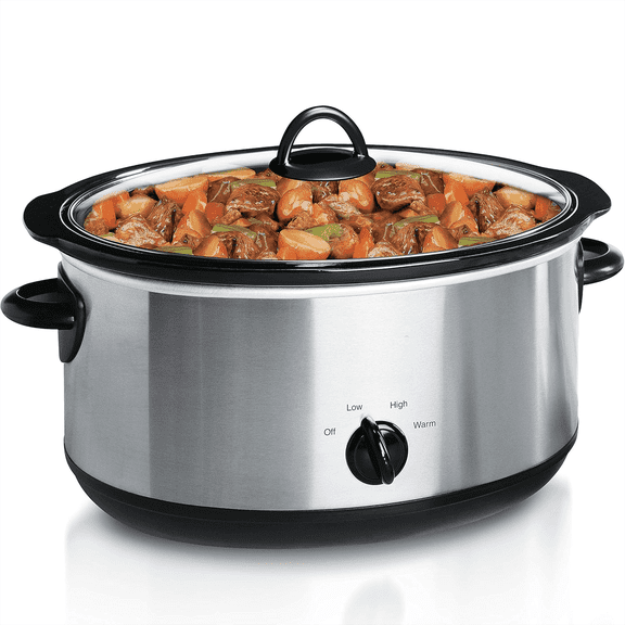Slow Cooker, 8.5 Qt Electric Stainless Steel Cooking Pot with Removable Ceramic Pot, Non-Toxic Coating, Low/High/Warm Modes, Dishwasher Safe, Large Capacity for Family Meals & Party Prep-Silver