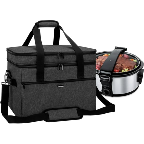 Slow Cooker Bag Compatible with / 8-10 Quart, Double Layers Slow Cooker Travel Carrier Case for Kitchen Appliance and Accessories, Black (Bag Only)