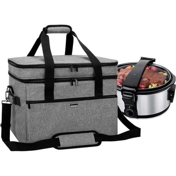 Slow Cooker Bag Compatible with / 8-10 Quart, Double Layers Slow Cooker Travel Carrier Case for Kitchen Appliance and Accessories, Gray (Bag Only)