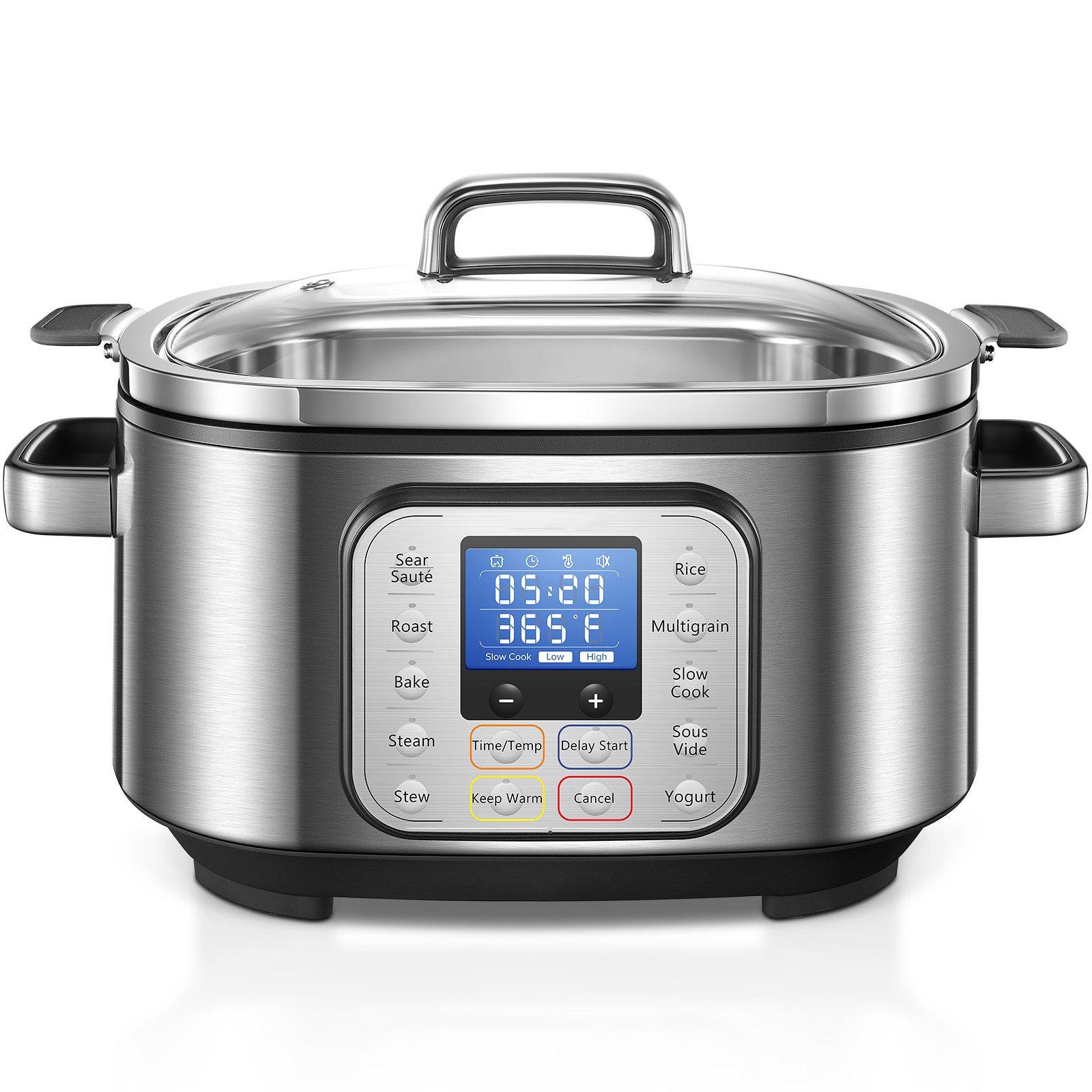 Slow Cooker, HOUSNAT 10 in 1 Programmable Cooker, 6Qt Stainless Steel, Rice Cooker, Yogurt Maker, Delay Start, Steaming Rack and Glass Lid, Adjustable Temp&Time for Slow Cook with Digital Timer - image 1 of 6
