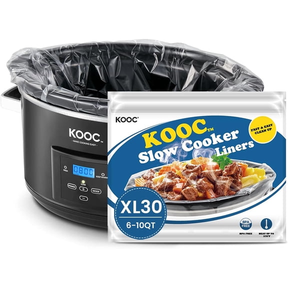 Slow Cooker Liners 14"x22" 30 Count Extra Large Size Disposable Pot Cooking Bags Fit 6 qt to 10 BPA Free Fresh Locking Seal Design