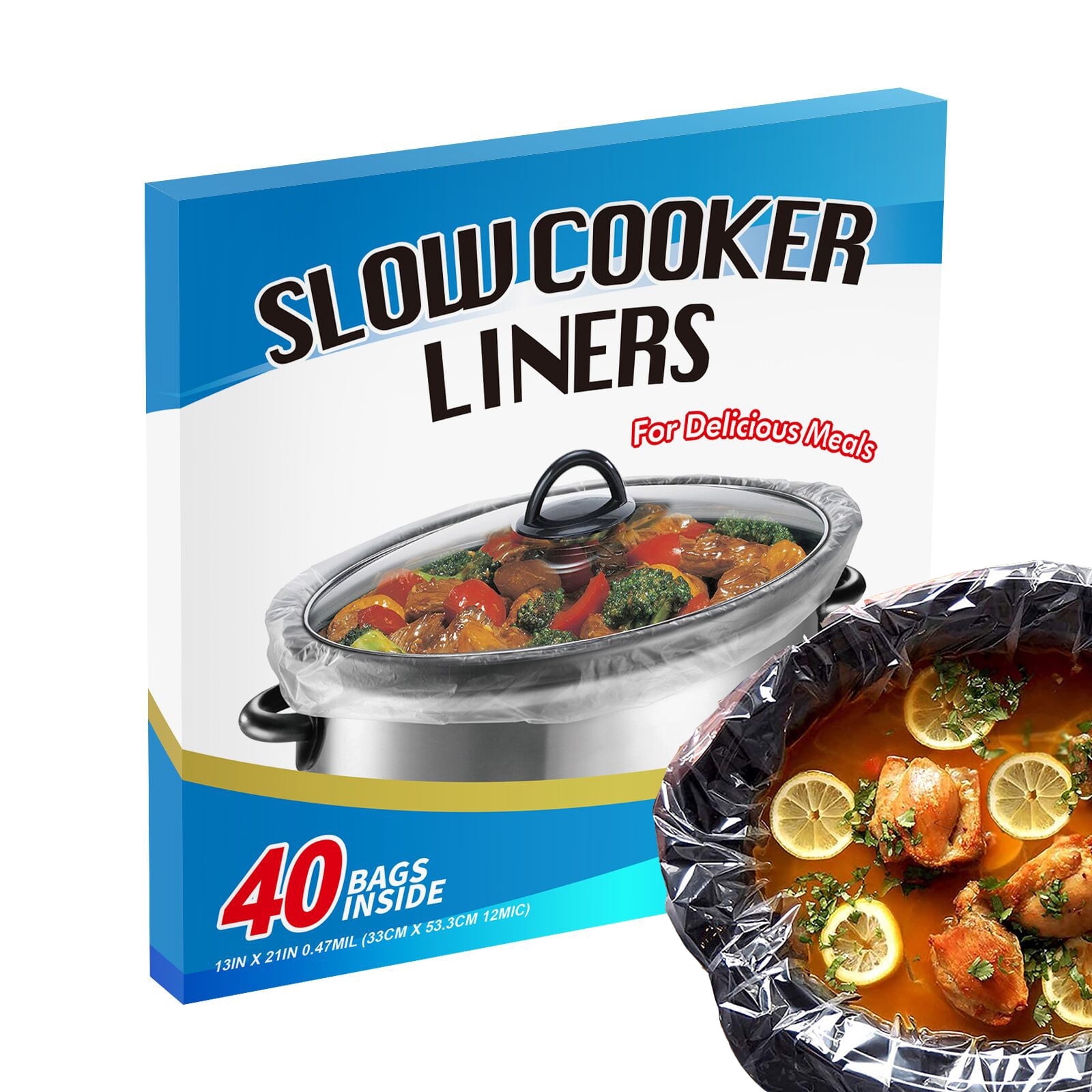 Slow Cooker Liners (40 Liners), 13"  21" Pot Liners Fit 3-8 Quarts, Disposable Cooking Bags Suitable for Oval & Round Pot, BPA Free (13"  21")