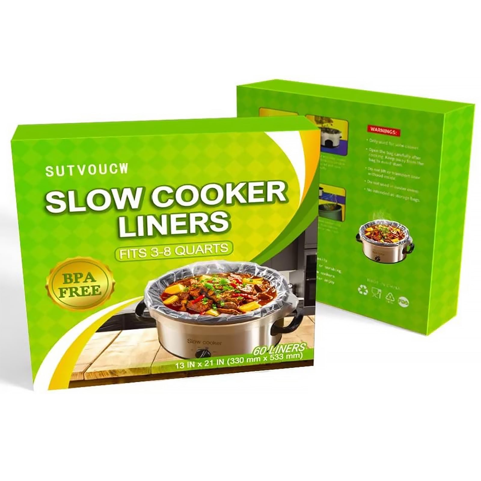 Slow Cooker Liners, 60 Large Cooking Bags Disposable Pot Liner Plastic Bags, Fits 3QT to 8QT Slow Cooker Cooking Pans, 13 x 21, 60 Liners