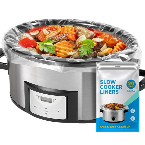 Slow Cooker Liners for Soups Stews Roasts, 3-8 Quart Disposable Bags 13x21 Inches, Secure Fit No Leaks, Silver