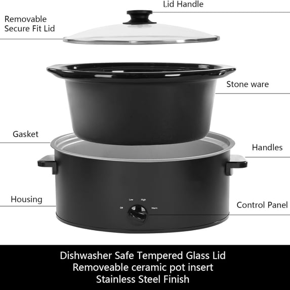 Slow Cooker Oval Manual Pot Food Warmer with 3 Cooking Settings