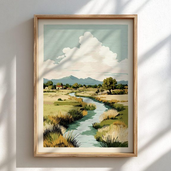 Slow Countryside Minimalist Rural Pastel Nature Wall Art, Unframed Canvas
