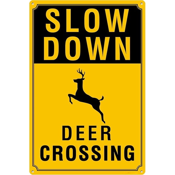 Slow Down - Deer Crossing Sign, Durable Aluminum, 12x16 Inches, Rust-Resistant, Easy to Install, Ideal for Streets, Driveways, Wall Art, and Outdoor Decor