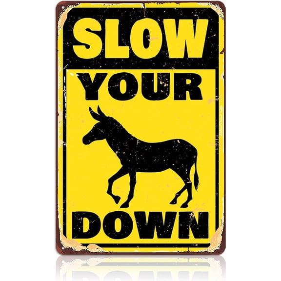 Slow Down Your Donkey Livestock Funny Traffic Metal Sign 8x12 Inch for Rural Farm Road Ranch Countryside Yard Street Outdoor Indoor Farm Animala Humorous Reminder Marker Notice