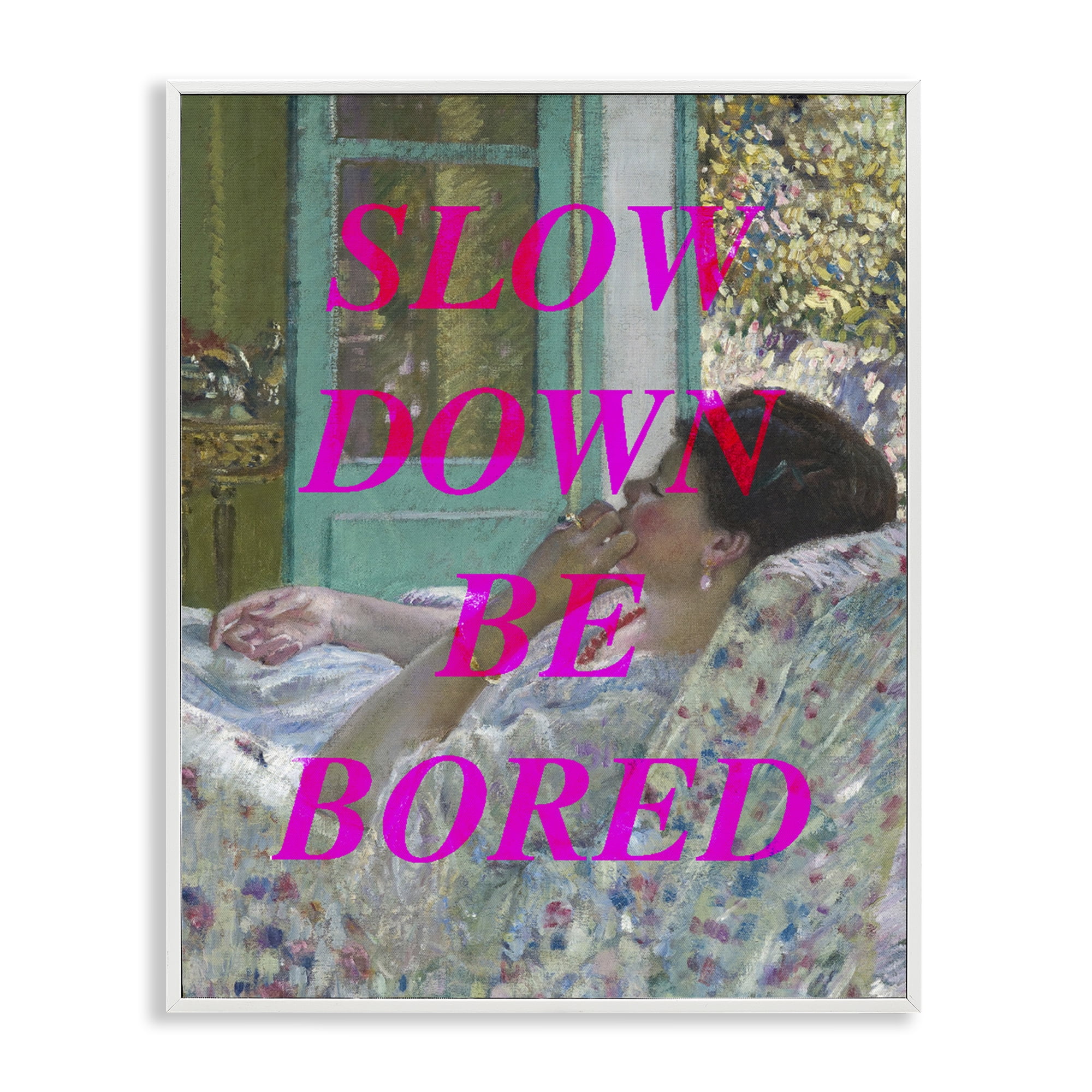 Slow Down Be Bored Classic White Framed Giclee Art, design by Lil' Rue