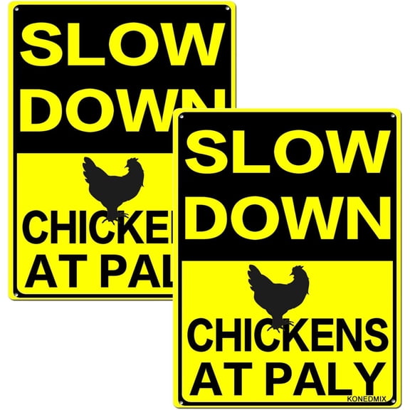 Slow Down Chicken at Play Sign Metal MPH Slow Warning Traffic Road Street Sign 12X16inch