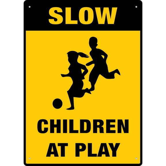Slow Down Children At Play Tin Sign Great For Garden And Yard Wall Decor (Aluminum) Size: 12 x 16 inch