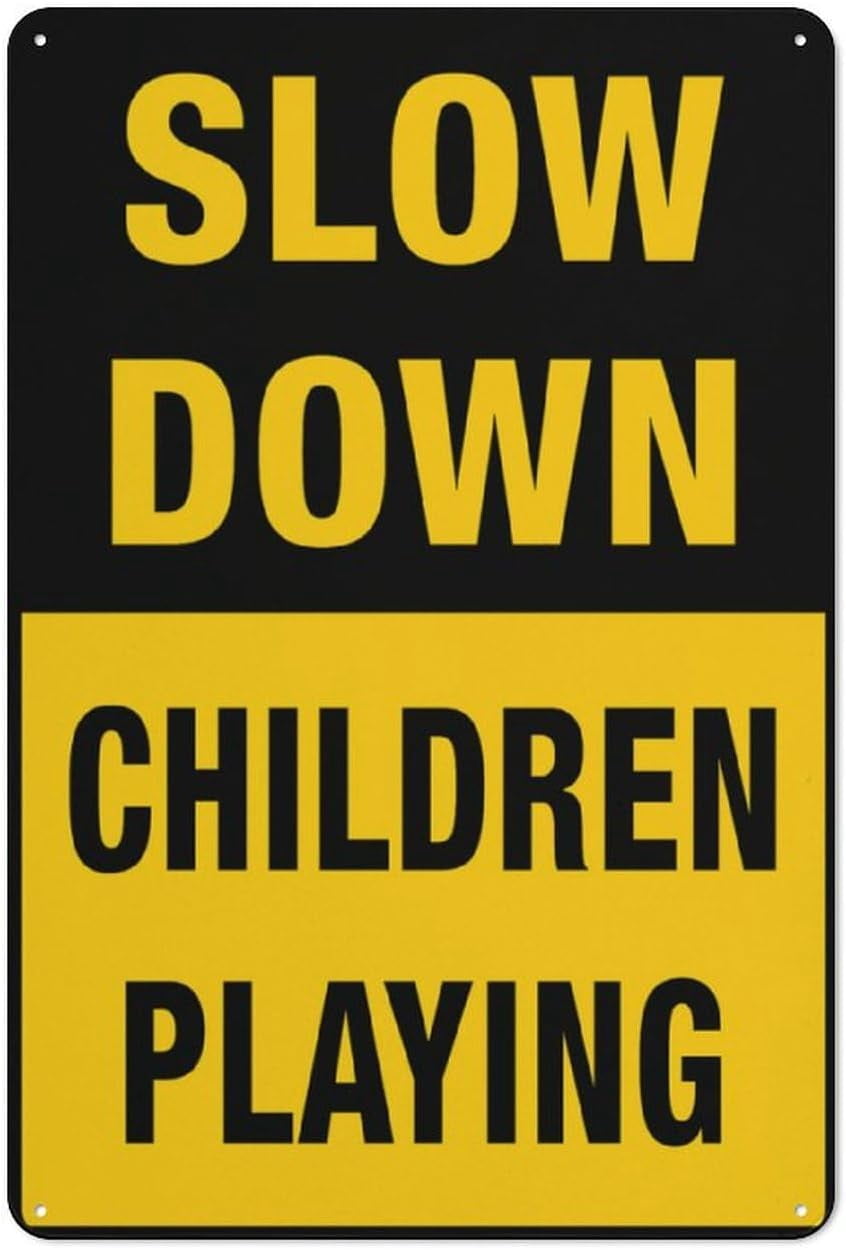 Slow Down Children Playing 12 X 8 Inches Aluminum Metal Warning Signage ...