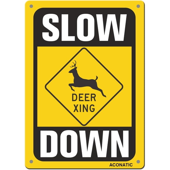 Slow Down - Deer Crossing Aluminum Metal Sign 16"X12"