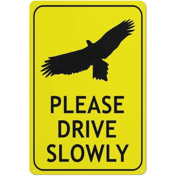 Slow Down Eagle Warning Bright Yellow Aluminum Sign, Wildlife Protection Plaque For House Yard Road, Bird Safety Sign, 8x12 Inch