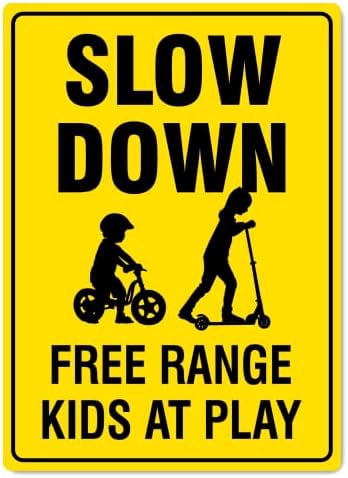 Slow Down Free Range Kids At Play Sign Child Safety Metal Tin Sign 8x12 ...