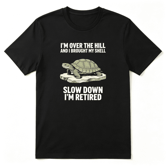Slow Down I'm Retired Turtle Phrase Retro Graphic Tee for Men, Funny Retirement Gift Cotton Short Sleeves T-Shirt