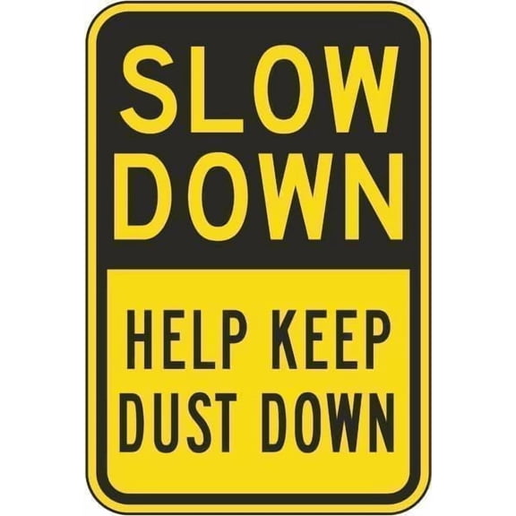 Slow Down Keep Dust Down Rustproof Aluminum Sign, Speed Debris Control Plaque For Homes Dirt Roads, Dust Reduction Sign, 8x12 Inch