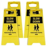 Slow Down Pedestrian Traffic Sign 4pk Double-Sided Outdoor Road Safety Sign