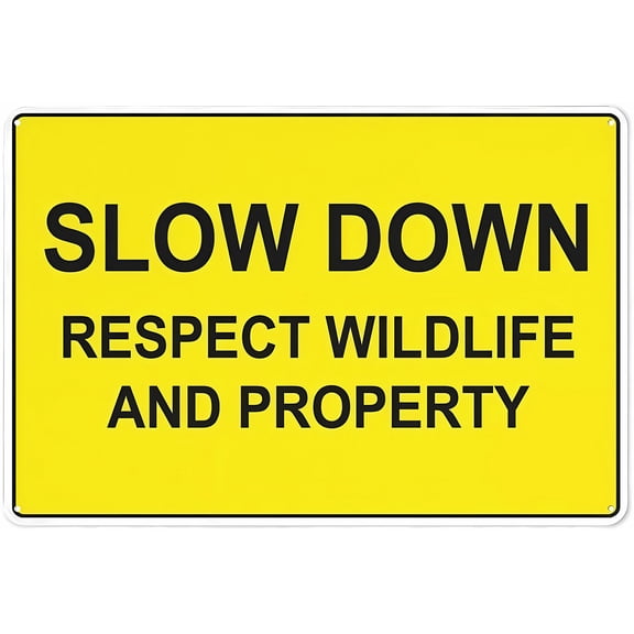 Slow Down Respect Wildlife and Property Sign - 8"x12" Bright Yellow Aluminum Sign, Rust-Free Pre-Drilled Holes Weather Resistant