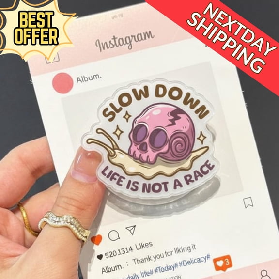 Slow Down Snail Magnetic Phone Grip Cute Skull Snail Magsafe Phone Holder, "Life Is Not a Race" Quote, Fun and Quirky Accessory