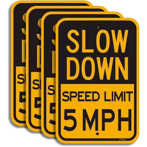Slow Down Speed Limit 15 MPH Sign (4 Pack) Traffic Sign 16”x12” Metal Reflective Sign 40Mil Rust Free Aluminum Weather Resistant Professional Printing Easy to Mount for Stake/Wall/Fence
