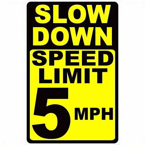 Slow Down Speed Limit 5 MPH Sign Aluminum 8x12 Inch Yellow Black Traffic Safety Driveway Garage Metal Wall Decor