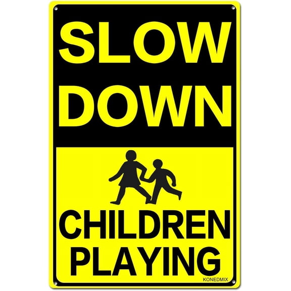Slow Down Speed Limit 55 MPH Metal Sign, 12 x 16 Inches Traffic Sign, Black and Yellow Safety Sign, Easy Mounting Outdoor Use