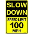 thumbnail image 1 of Slow Down Speed Limit 55 MPH Metal Sign, 12 x 16 Inches Traffic Sign, Black and Yellow Safety Sign, Easy Mounting Outdoor Use, 1 of 5