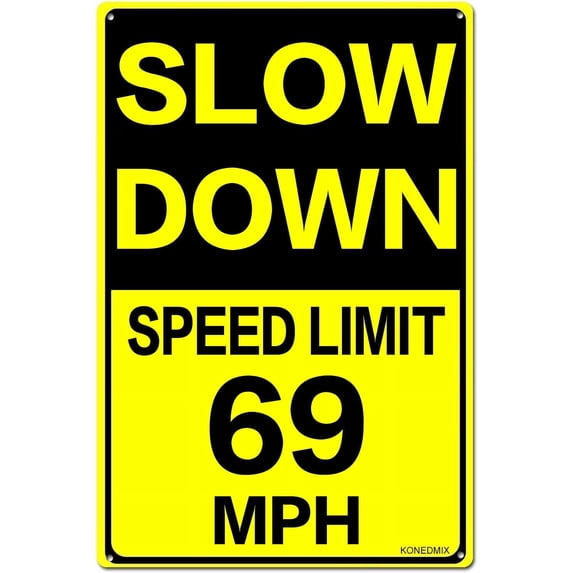 Slow Down Speed Limit 55 MPH Metal Sign, 12 x 16 Inches Traffic Sign, Black and Yellow Safety Sign, Easy Mounting Outdoor Use