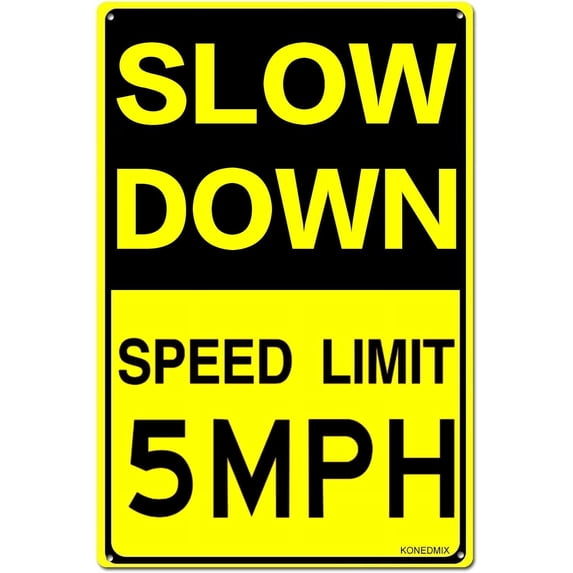 Slow Down Speed Limit 55 MPH Metal Sign, 12 x 16 Inches Traffic Sign, Black and Yellow Safety Sign, Easy Mounting Outdoor Use
