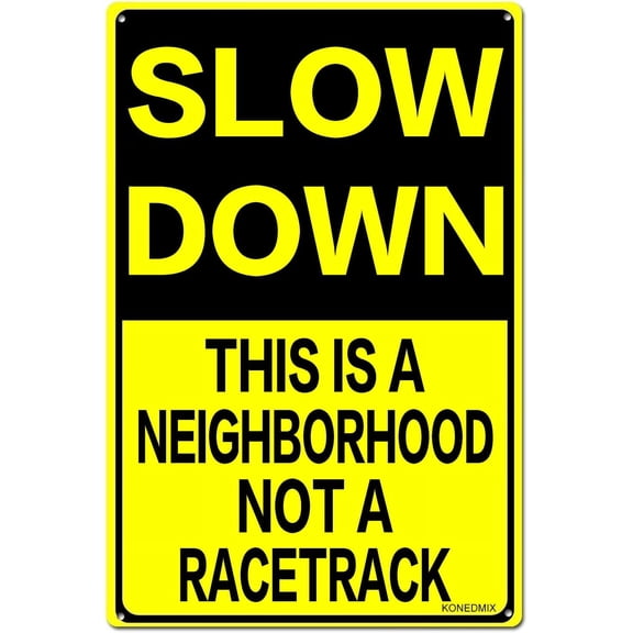 Slow Down Speed Limit 55 MPH Metal Sign, 12 x 16 Inches Traffic Sign, Black and Yellow Safety Sign, Easy Mounting Outdoor Use