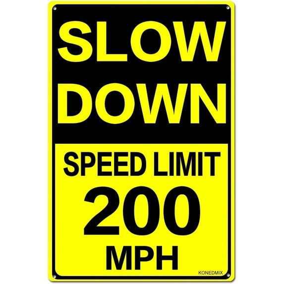 Slow Down Speed Limit 55 MPH Metal Sign, 12 x 16 Inches Traffic Sign, Black and Yellow Safety Sign, Easy Mounting Outdoor Use