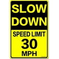 thumbnail image 1 of Slow Down Speed Limit 55 MPH Metal Sign, 12 x 16 Inches Traffic Sign, Black and Yellow Safety Sign, Easy Mounting Outdoor Use, 1 of 5